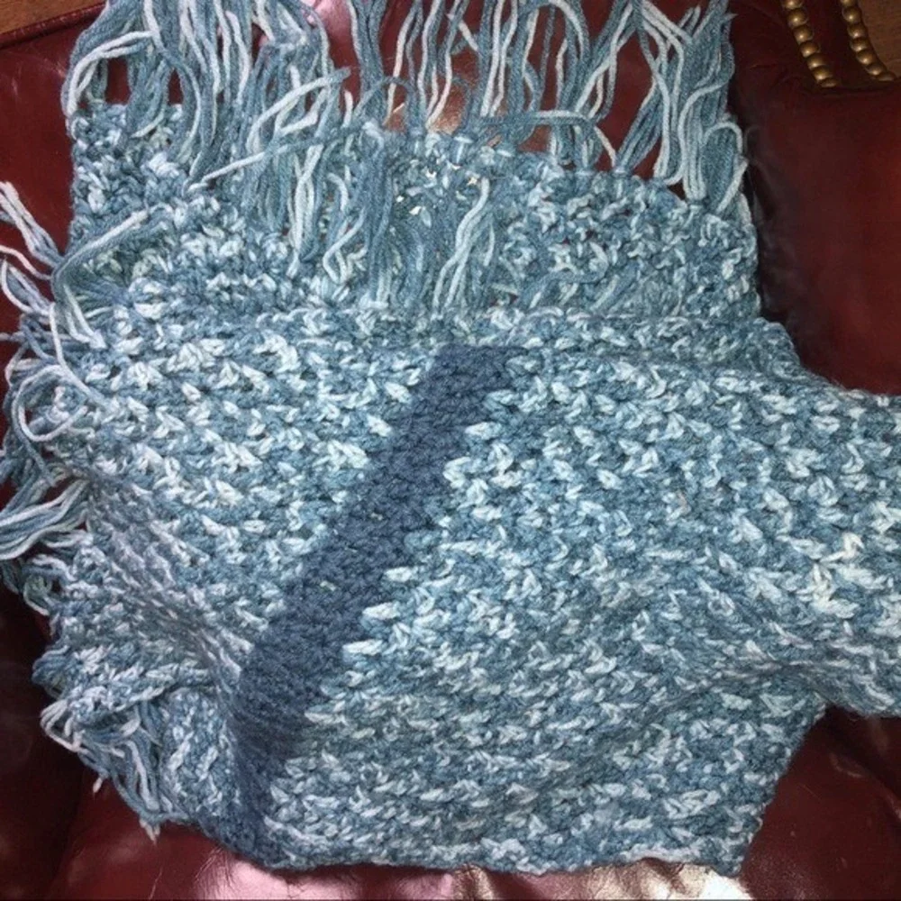 Crochet Blue Throw Blanket‎ Hand Made